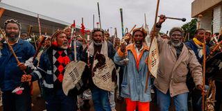 Zulu regiments sing in praise of the new King